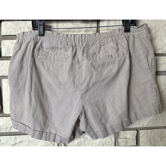 Women’s Shorts Sz Medium Tan Linen Blend Stretch Waist 4 Inseam Cuffed Summer - Picture 6 of 7